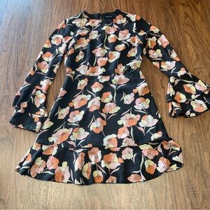 Who What Wear A-line Dress Womens Black Floral Ruffled Hem Long Bell Sleeve